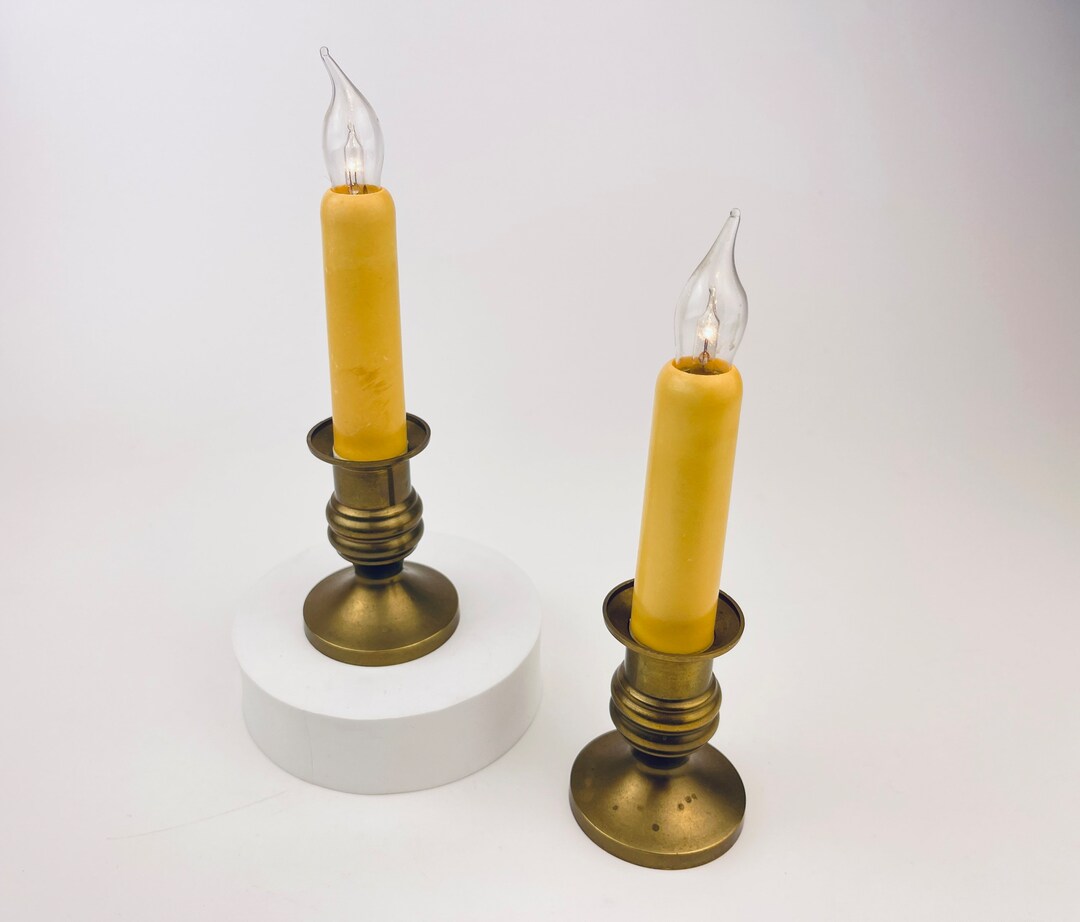 Vintage Tabletop Brass Electric Candle Holders Set of Two 2 Attractive
