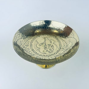 Vintage Etched Brass Dragon Round Pedestal Decorative Bowl/Trinket Dish - Bowls Sold Separately
