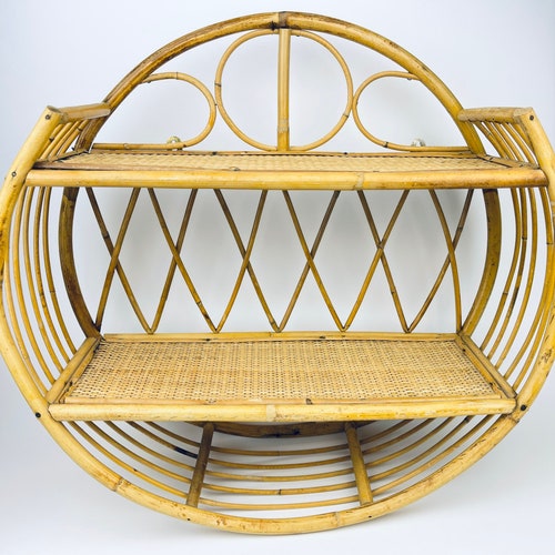 Round Rattan Bamboo Wall Shelf Vintage Wall Shelf Antique Etsy