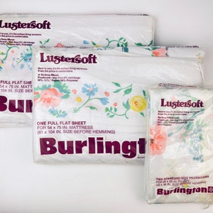 Vintage Burlington &#39;Lustersoft&#39; Full/Double Flat Sheet + Pillow Case - New Old Stock (NOS) - Made In Canada - Sold Separately