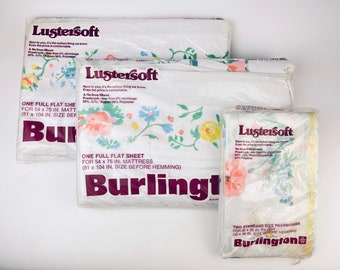 Lençol de cima vintage Burlington 'Lustersoft' tamanho casal/queen + fronha - Produto novo de estoque antigo (NOS) - Fabricado no Canadá - Vendido separadamente