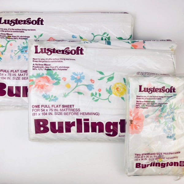 Vintage Burlington 'Lustersoft' Full/Double Flat Sheet + Pillow Case - New Old Stock (NOS) - Made In Canada - Sold Separately