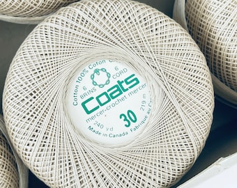 Vintage Coats Häkel Baumwolle – Größe 30, 6-fädig, mercerisiert – 200 m – Made in Canada – Beiges naturfarbenes Garn