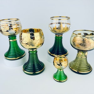 Vintage German Souvenir &#39;Roemer&#39; Green &#39;Beehive&#39; Stemmed Barware Glass - Sold Separately