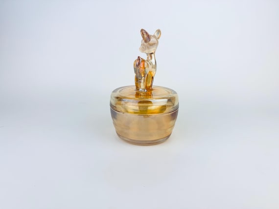 Vintage 1940s Jeannette Marigold Carnival Glass Trinket Box