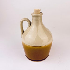Vintage glasierte Keramikkrug Sirupglas - Goldenes Gelb + Beige - Korkoberteil