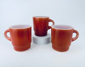 Vintage Fire King Reddish Brown Stackable Glass Mug - Made In USA - Sold Separately
