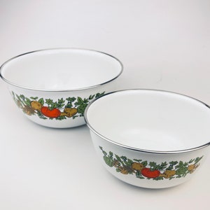 Vintage Levcoware Enamelled Nesting Mixing Bowls - Vegetable Pattern - Set Of Two (2)