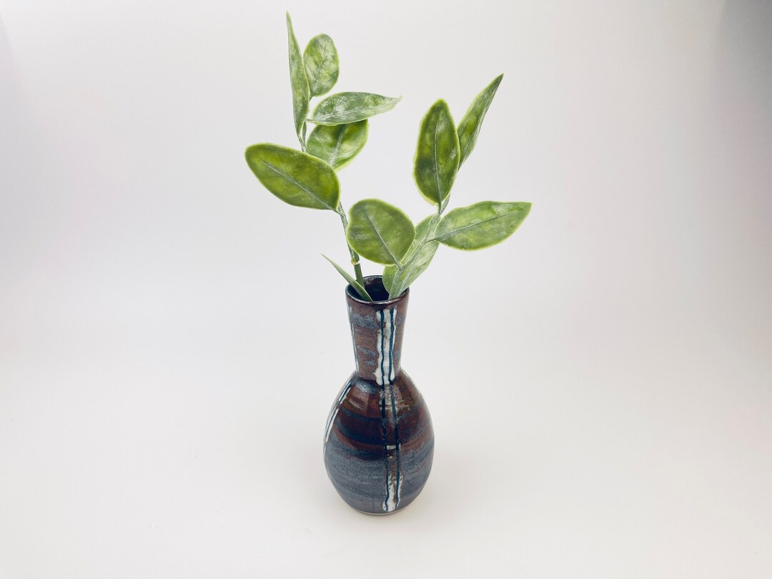 ヴィンテージ セラミック 花瓶 - ブラウン + シルバー - 日本製 - Etsy