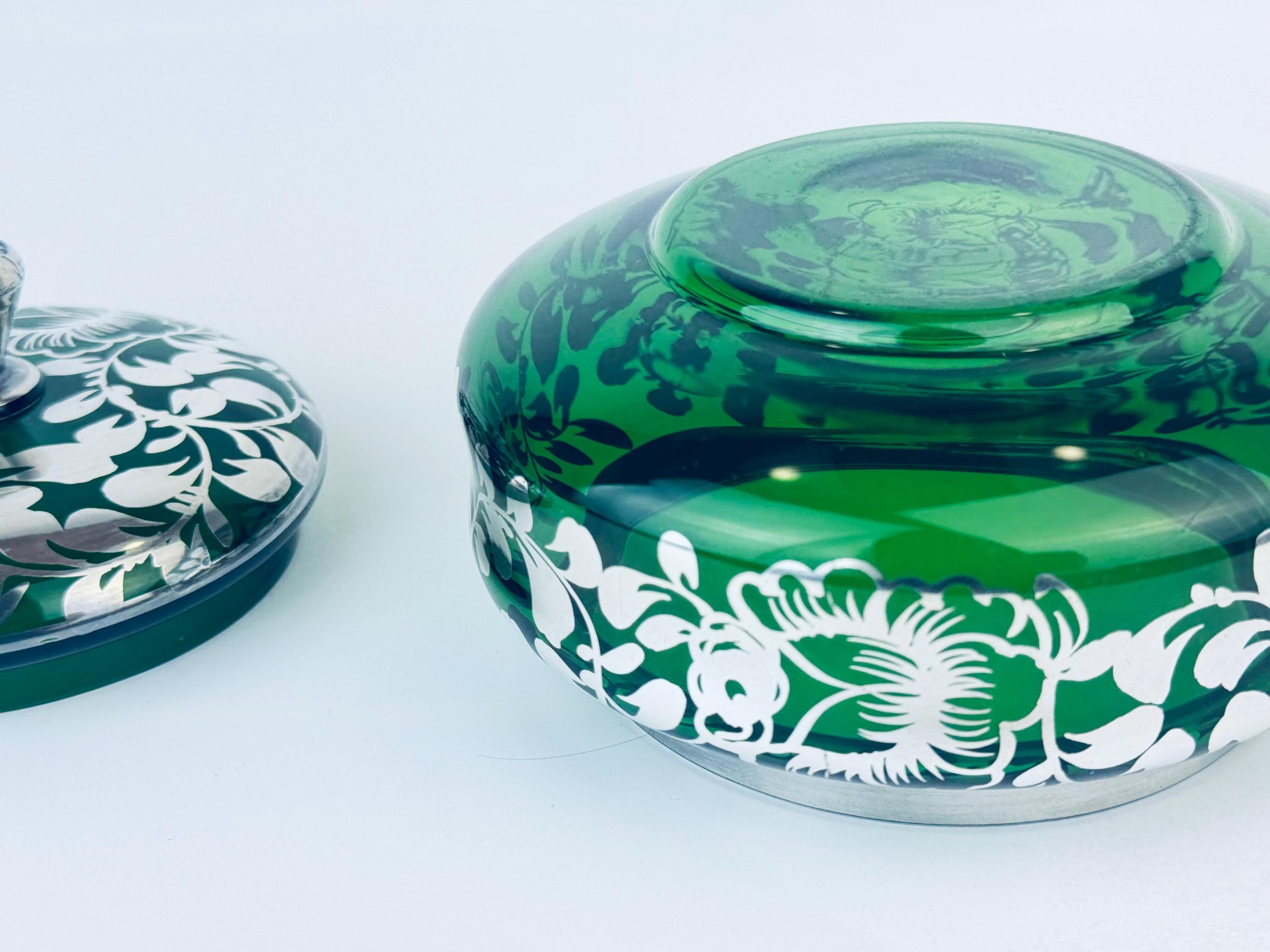 ヴィンテージ ダークフォレストグリーン 蓋付きガラス化粧台ドレッサー