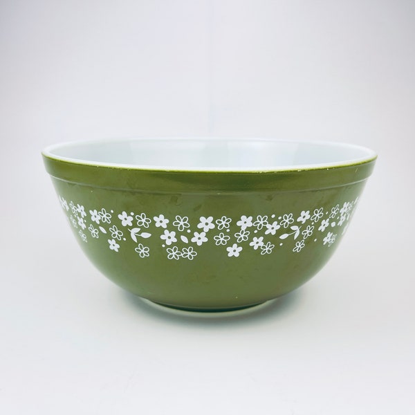 Vintage Spring Blossom Green Pyrex White Milk Glass Mixing Bowl - #403 (2.5 Litre/ 2.64 QT) - Crazy Daisy Pyrex