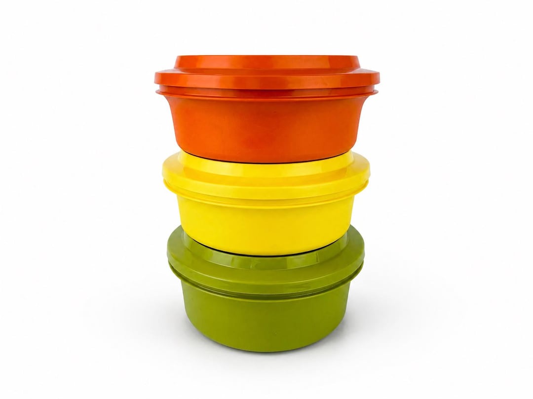 Vintage Plastic Tupperware Container Set - Harvest Orange + Yellow