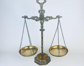 Vintage Ornate Brass Balance Scale - Decorative Justice Scales - Law Office Decor