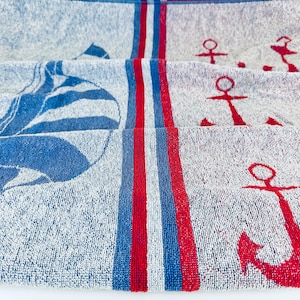 Vintage Nautical Sail Boat Anchor Beach/Shower Towel - Elegance - 100% Cotton - Made In Poland