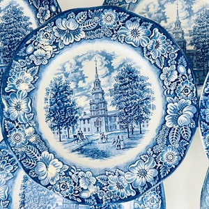 Vintage 'Liberty Blue' Staffordshire Ironstone 9.75" Replacement Plates - Independence Hall Pattern - Made In England - Sold Individually