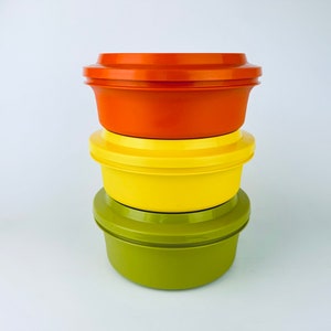 Vintage Plastic Tupperware Container Set - Harvest Orange + Yellow + Avocado Green - Made In Canada - Sold Separately