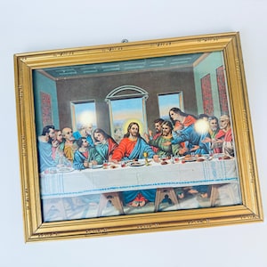 Vintage Ornate Gold 8&quot; x 10&quot; Gold Painted Wall Mounted Wood Frame - The Last Supper Print (La Santa Cena)