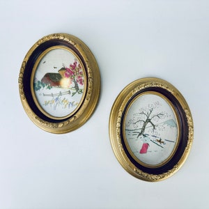 Dekoracja ścienna z haftowanym, owalnym wzorem z imitacji drewna w stylu vintage – ramka na zdjęcia (7,5 x 10 cm) – sprzedawana oddzielnie