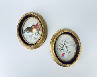 Vintage Oval Faux Wood Embroidered Art Wall Decor - Picture Frame (3" x 4") - Sold Separately