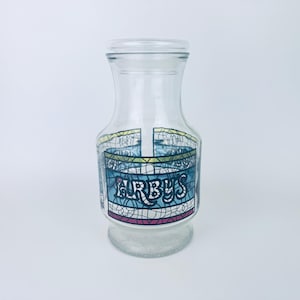 Vintage Arby’s Stained Glass Glass Pitcher – 1980s Crinkle Glass Bottom with New Lid – Retro Juice or Water Decanter