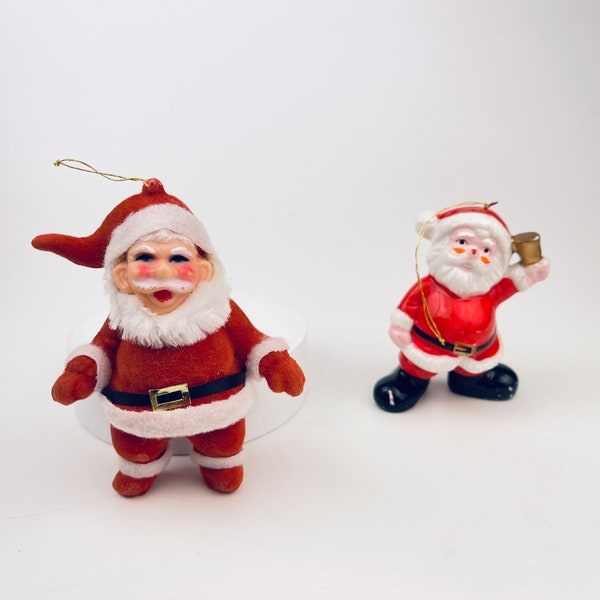 Vintage Santa Christmas Ornament - Flocked + Fuzzy/Ceramic - Sold Individually