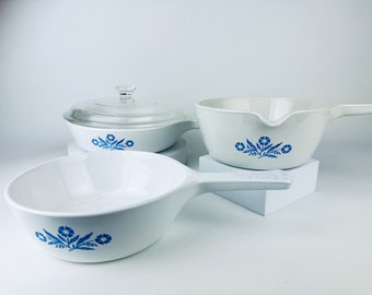 Vintage Blue Cornflower Corning Ware Pfannen + Saucen Pfannen - Made in Kanada - Separat erhältlich
