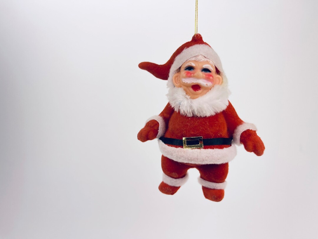 Vintage Flocked + Fuzzy Santa Christmas Tree Ornament - 1960s Red Felt ...