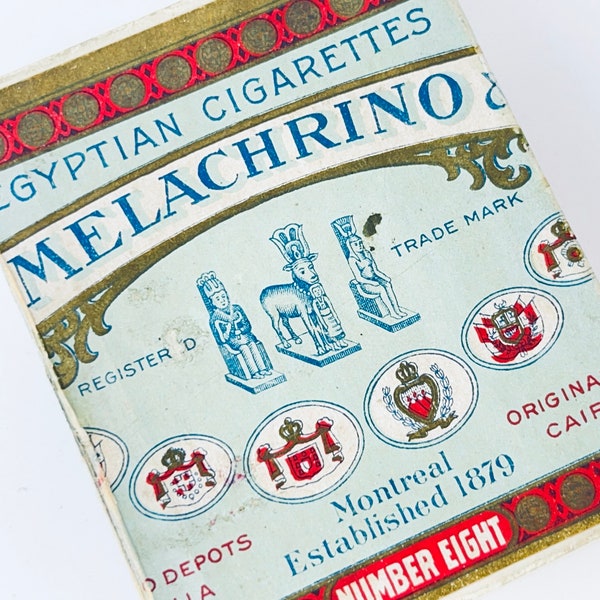 Antique M Melachrino & Co. Cigarettes Box - Egyptian Cigarettes - Number Eight - Canada Excise Tax Stamp (1915)