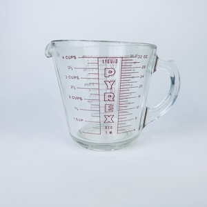 Vintage Red &#39;PYREX&#39; Glass Measuring Cups - Metric + Imperial System - Made In USA - Sold Separately