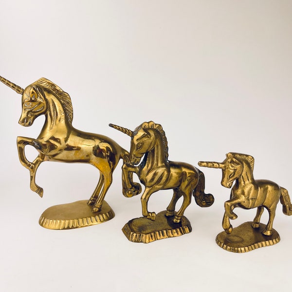 Vintage Solid Brass Unicorn Sculpture/Figurine - Attractive Aged Metal Patina - Sold Separately