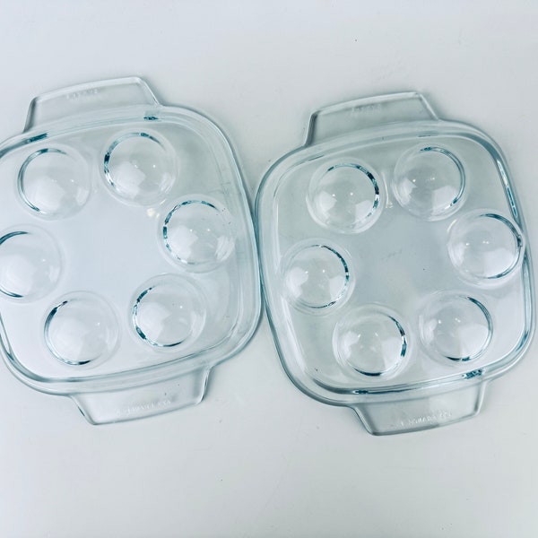 Vintage Pyrex Clear Glass Escargot/Snail/Devilled Egg Plates (#473) - Set Of Two (2) - Made In France