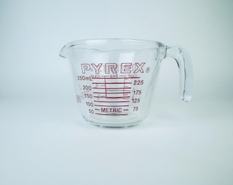 Vintage glazen maatbeker 'PYREX' 508 (1 kop/250 ml) - metrisch + imperiaal systeem - Made in USA