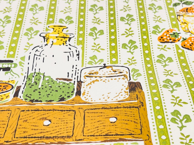 Papier peint cuisine vintage beige vert kitchy légèrement texturé papier de projet artisanal vintage matériau upcycle image 3