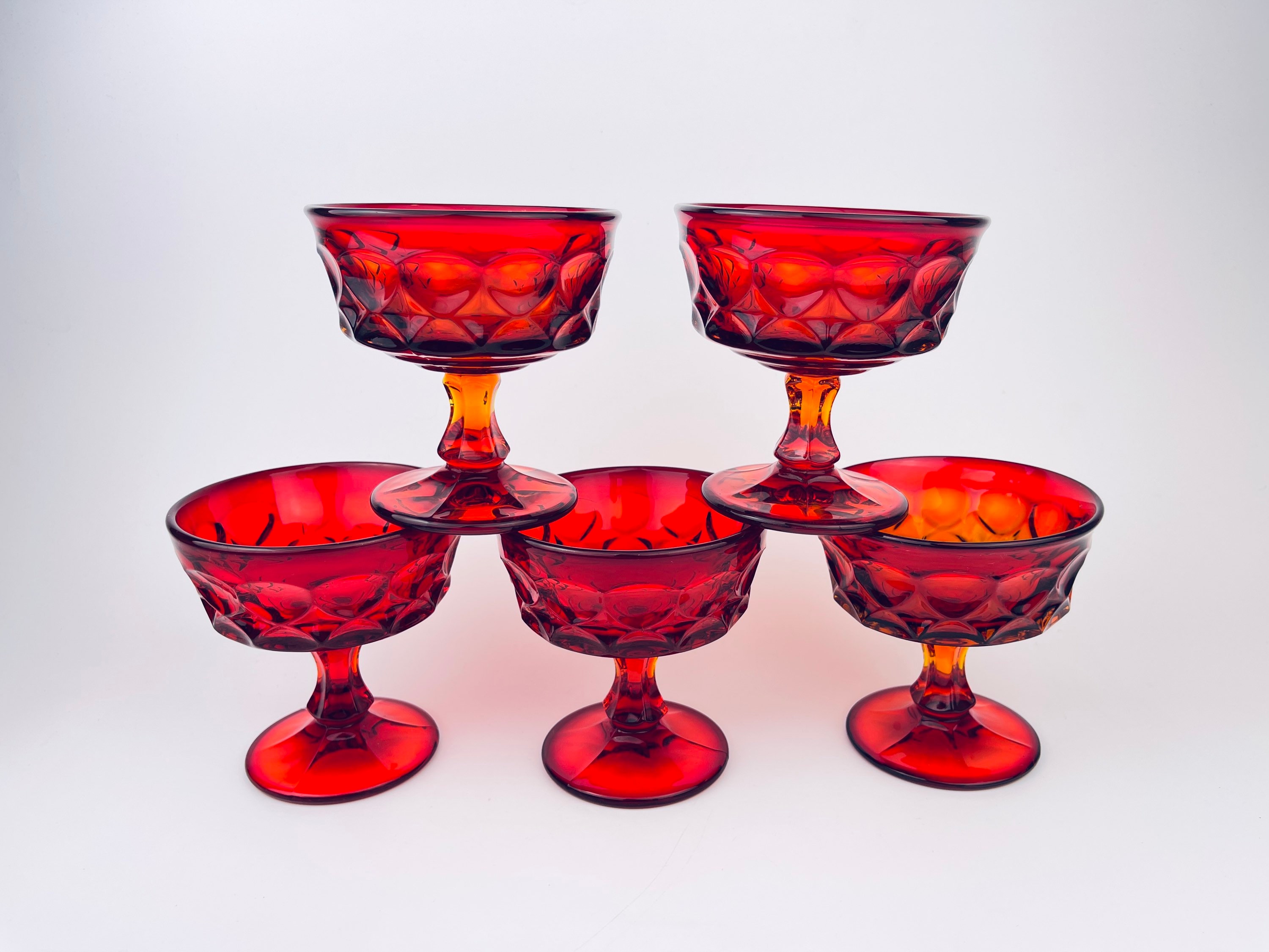 Vintage Ruby Red Heavy Pressed Glass Dessert/champagne Glassware