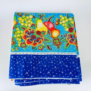 Vintage Blue + White Fruit + Floral Summer Rectangular Tablecloth - Cotton + Polyester Blend - Made In Italy
