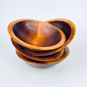 Vintage Oval Wood Salad Bowls - Baribocraft Canada - Set of Four (4)