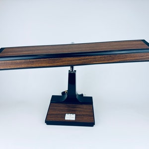 Vintage Task/Study Table Lamp - Flexible Silver Metal Gooseneck -  Faux Wood Design Base