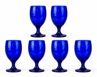 Vintage Cobalt Blue Stemmed Wine Goblet Glasses - Sets Sold Separately