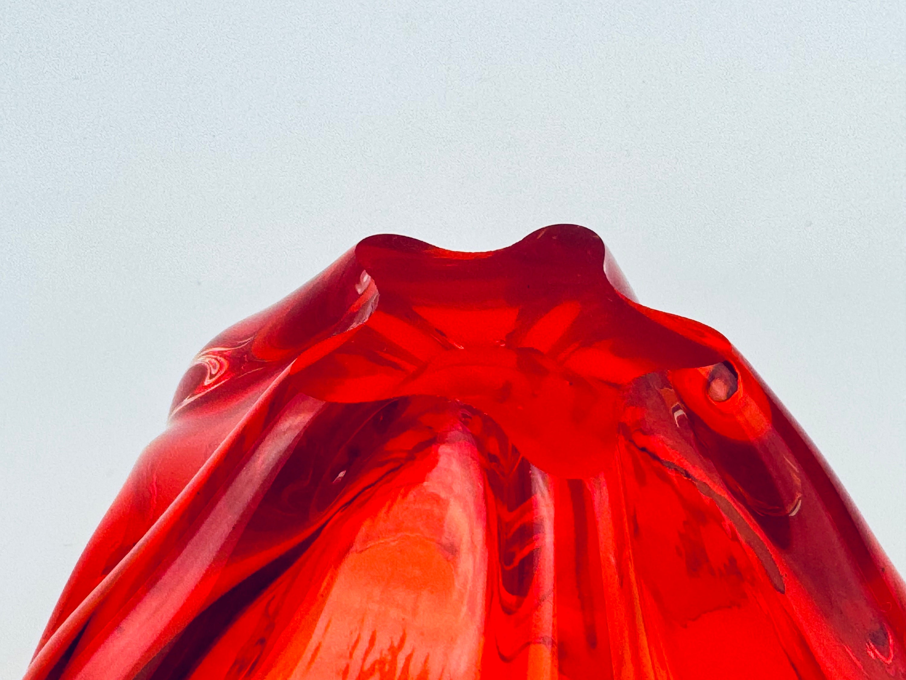 ヴィンテージ アンバービナ レッド/オレンジ アートガラス 装飾ボウル