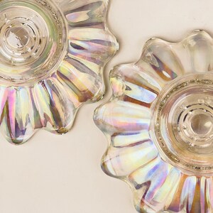 Vintage Carnival Glass Scalloped Candlestick Holders Set Of Two 2 image 8