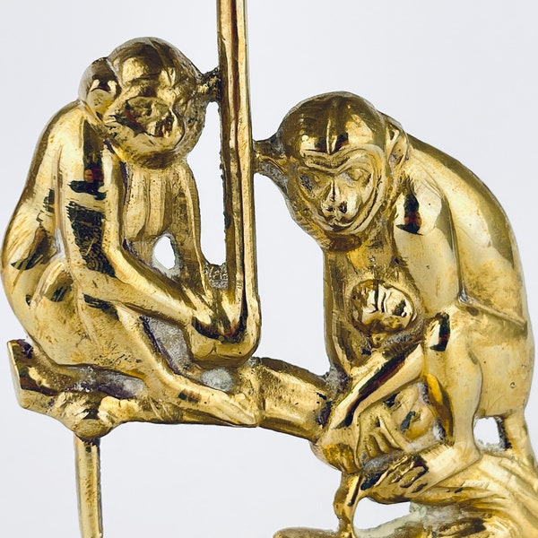 Vintage Brass Monkey's Under Umbrella Figurine - Decorative Brass Decor