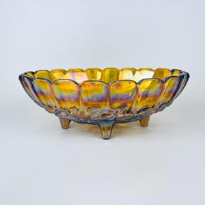 Vintage Indiana Amber Carnival Glass Harvest Grape Four-Footed Fruit Bowl