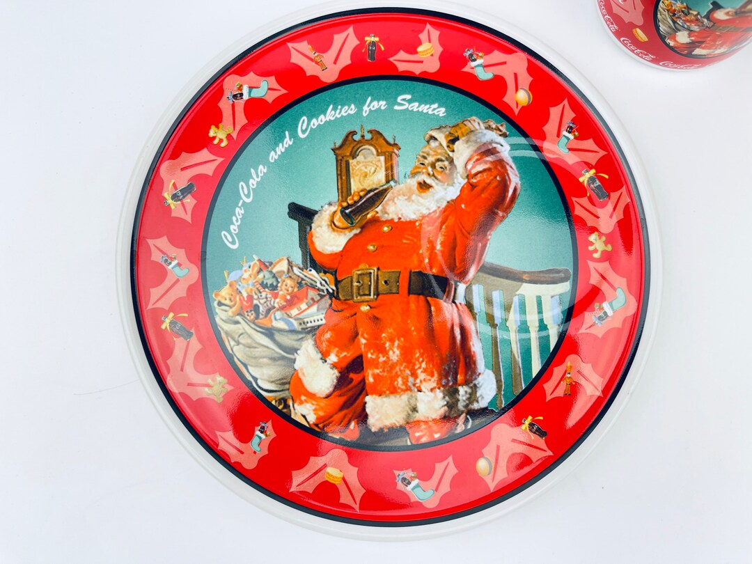 Vintage Cocacola Cookies for Santa Santa Claus Cookie Plate Cup 1998