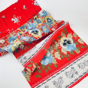 Vintage Red Floral Cotton Fabric - 37” x 51"