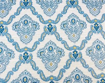 Papel pintado vintage de damasco azul y beige de los años 60 - Se vende por metro