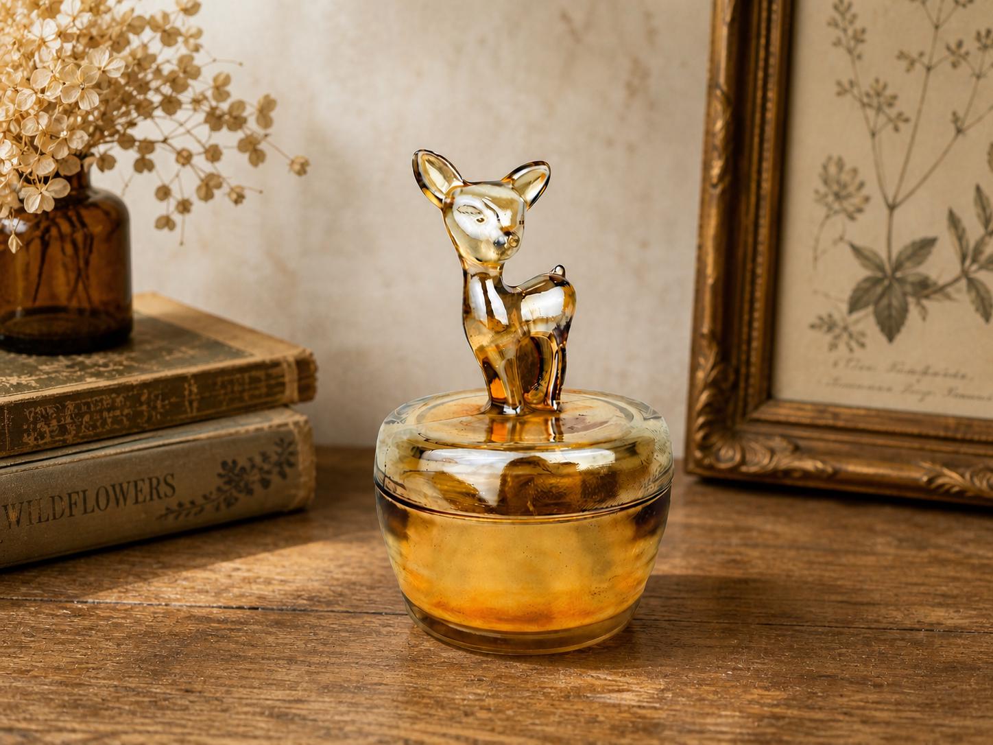 Vintage 1940s Jeannette Marigold Carnival Glass Trinket Box