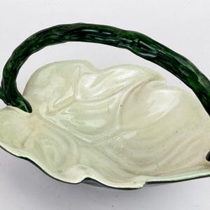 Vintage Carlton Ware Green Ceramic Leaf Small Trinket Basket