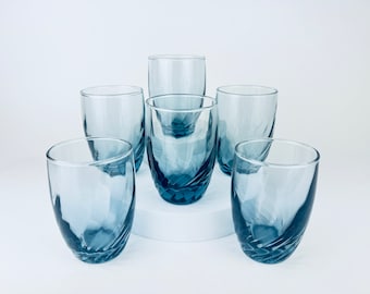 Bicchieri da succo vintage 'Tiara Bleu' Libbey Swirl - Set di sei (6)