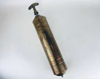 Vintage/Antique Brass Pump Fire Extinguisher - Attractive Aged Metal Patina