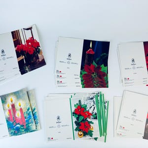 Cartes de Noël « Bellefair » vintage - Cartes saisonnières + Enveloppes - Fabriquées au Canada - Neuf vieux stock (NOS) - Poinsettia + bougies